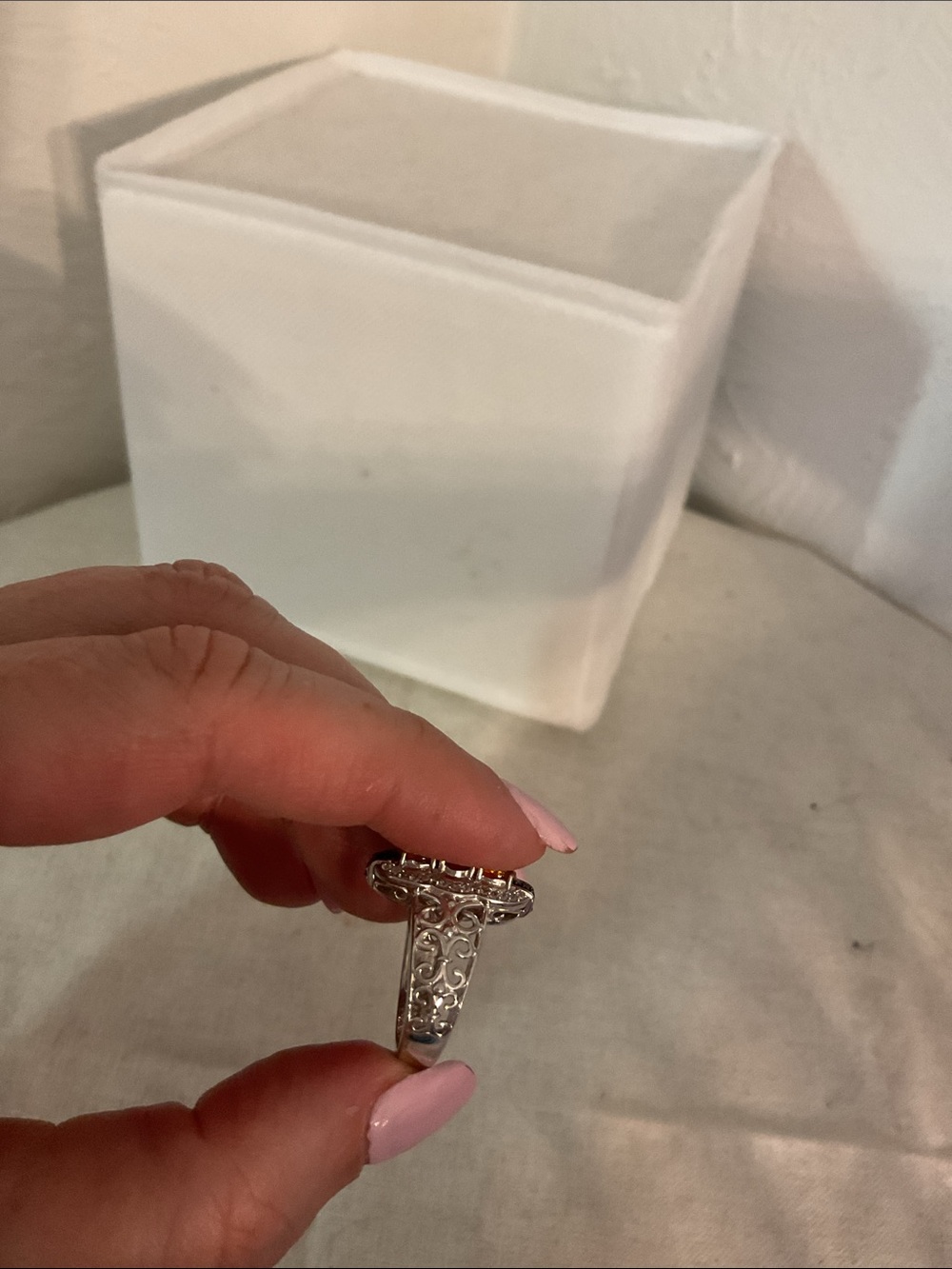 Art Deco Revival Filigree Navette Ring Size 7 Sterling Silver & Citrine - Picture 3 of 6